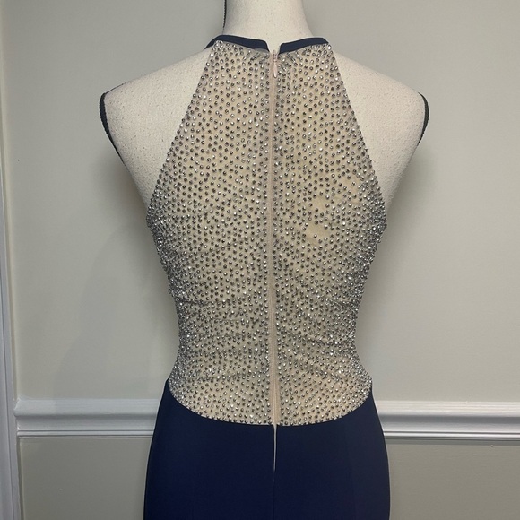 XSCAPE Beaded Illusion Halter Neck Navy Gown size 6 - Picture 13 of 15